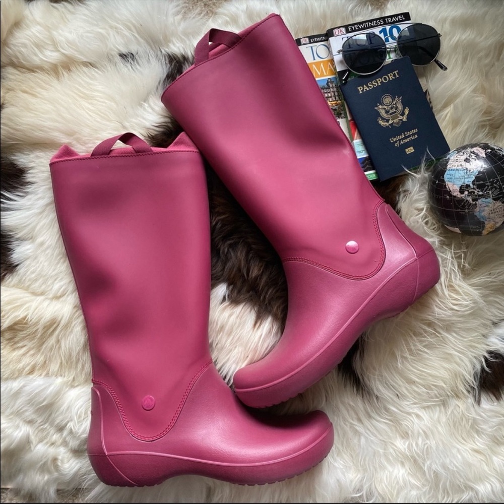 CROCS Pink Tall Rain Boots Size 9